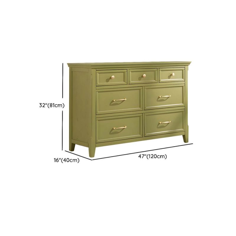 "Dimension of Lime Green Vintage Rubberwood Double Dresser/Lingerie Chest with Drawers - 47"L x 16"W x 32"H"