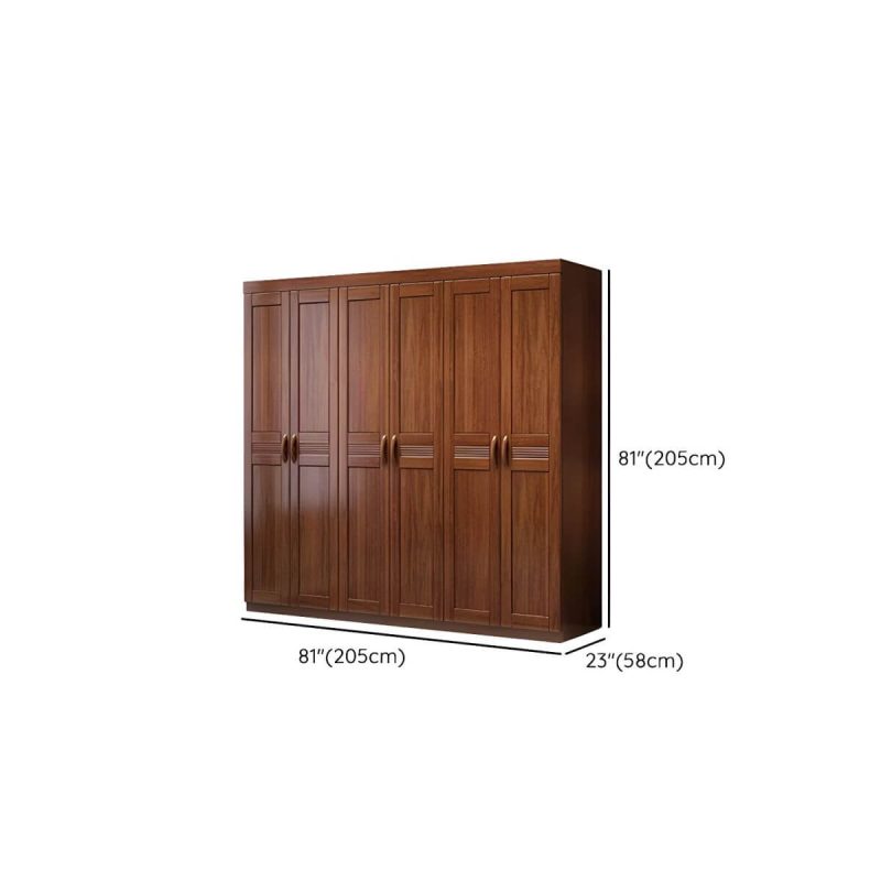 "Dimension of Wood Brown Rustic Wardrobe Armoire with Drawers & Shelves, Walnut Finish - 81"L x 23"W x 81"H"