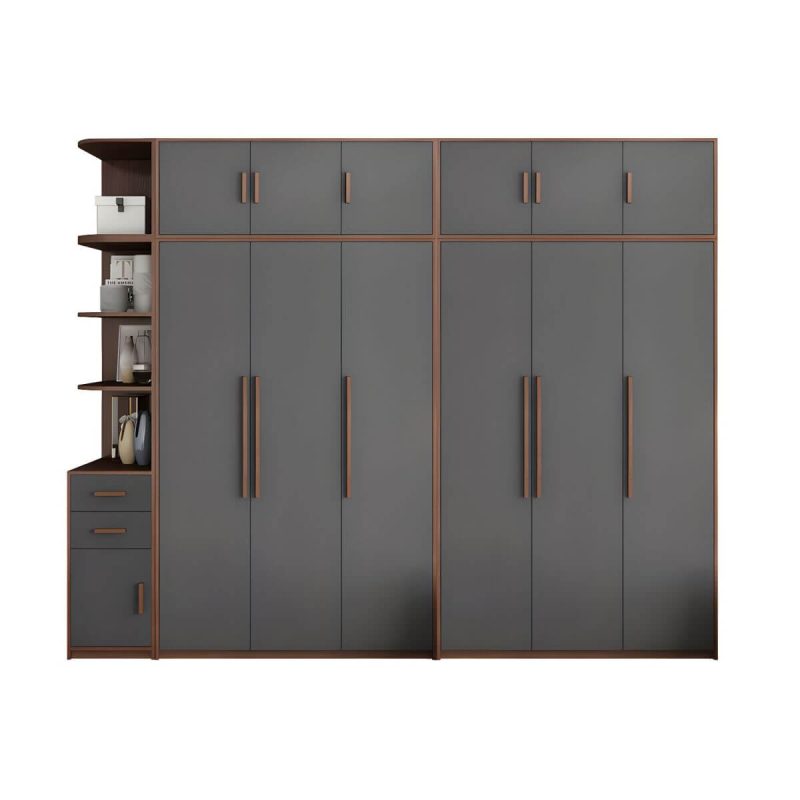 "Traditional Wood Wardrobe Armoire with Drawers, Shelves, and Clothing Rod - Grey 110"L x 20"W x 94"H"