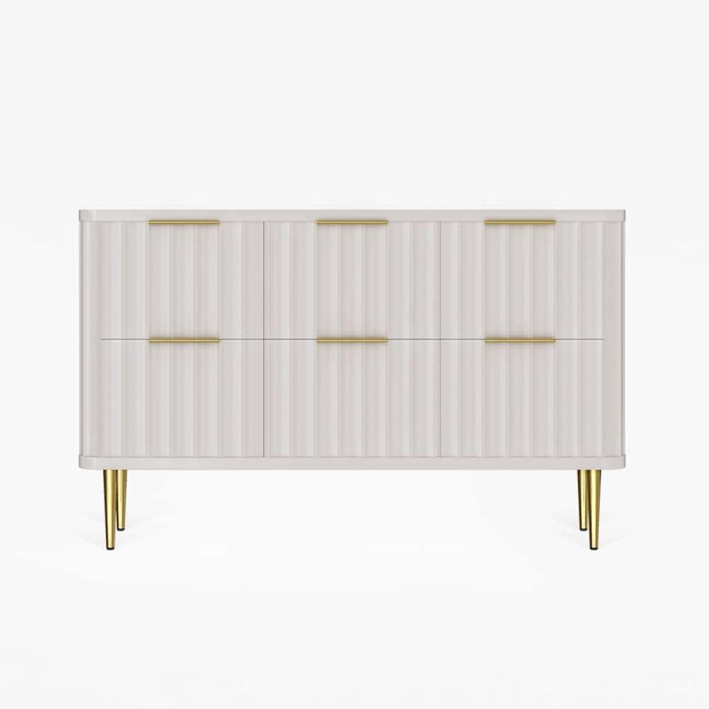 "47" Fluted White 6-Drawer Dresser"