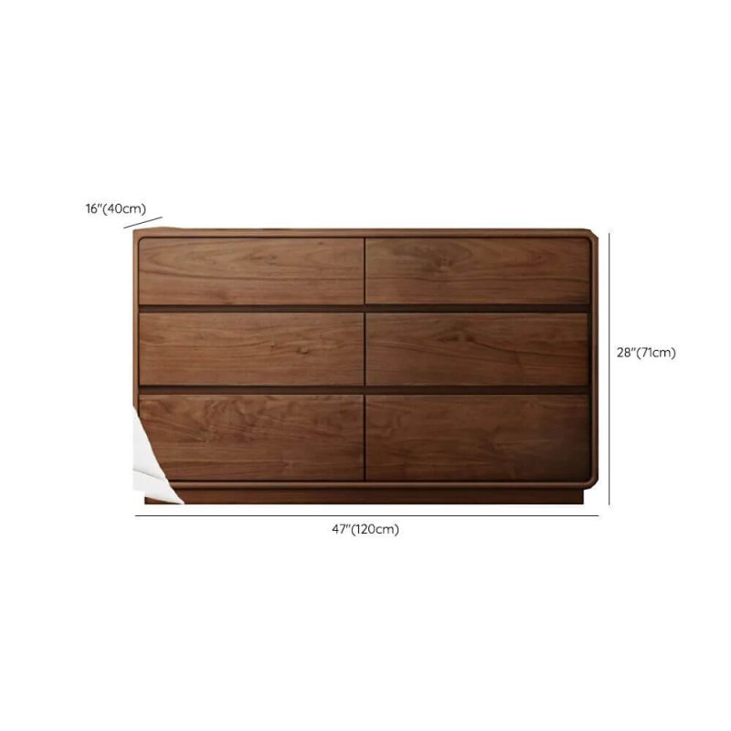 "Dimension of Modish Auburn Hardwood Horizontal Console Dresser with 6 Drawers, 47.2"L x 15.7"W x 28"H"
