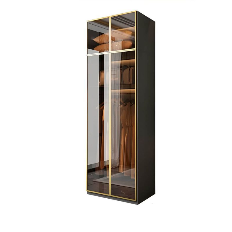 "Modern Glass Wardrobe Wardrobe Armoire Wardrobe Cabinet for Home - Armoire with Top Cabinet 31.5"L x 23.5"W x 83"H"