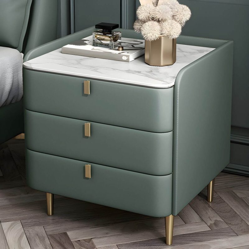 "Wooden Nightstand with 3 Drawers Contemporary 25" Tall Nightstand - Green Gold"