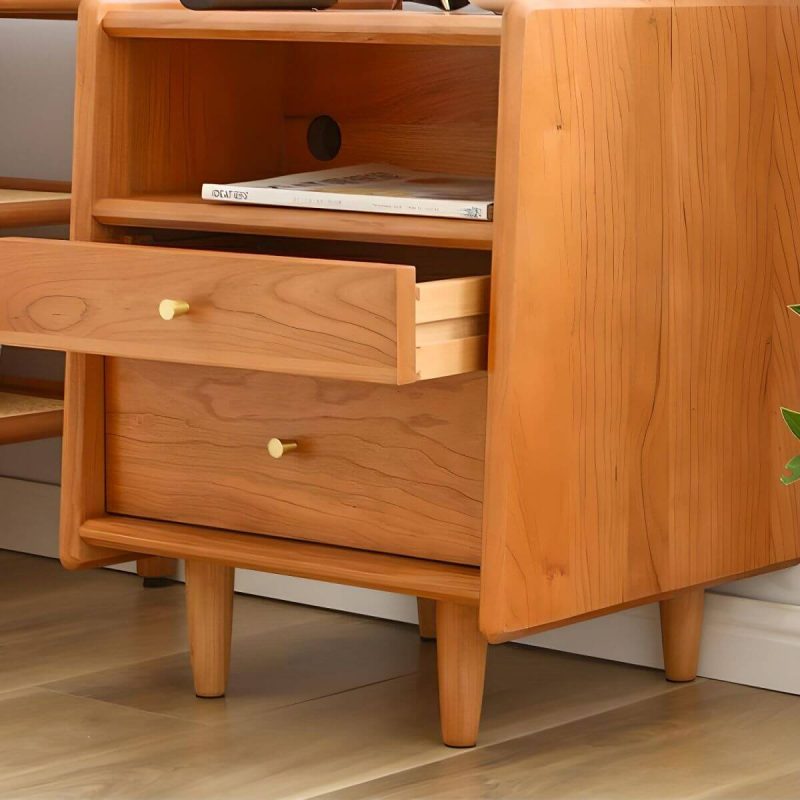 "Solid Wood Nightstands Natural Wood Color with Drawers and Open Shelf - 16"L x 16"W x 22"H"