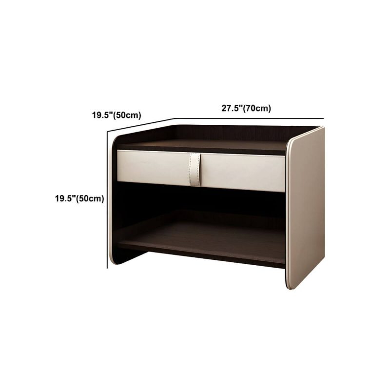 "Dimension of Faux Leather Nightstand 1 - Drawer Nightstand with Wood Accents - Cream Gray 28"L x 20"W x 20"H"