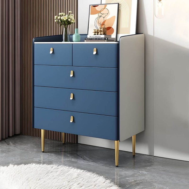 "modern White Slate Countertop Storage Chest Galant Style with Drawers - Blue 31"L x 16"W x 38"H"