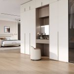"Minimalist Chalk Cabinet Armoire with Soft Close Drawer, Soft Close Door, Composite Wood, Interior Shelves, and Clothing Rod, 2 Drawers, 4 Doors, Armoire"