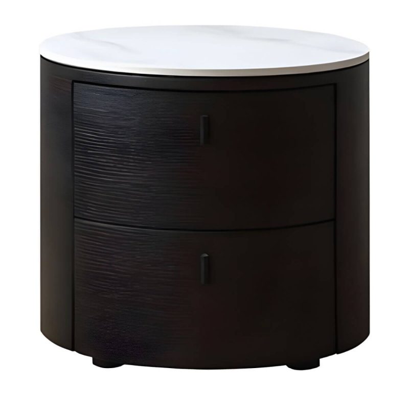 "Modern Espresso Wood Nightstand with 2 Drawers and Wood Construction - 1 Piece Genuine Marble"