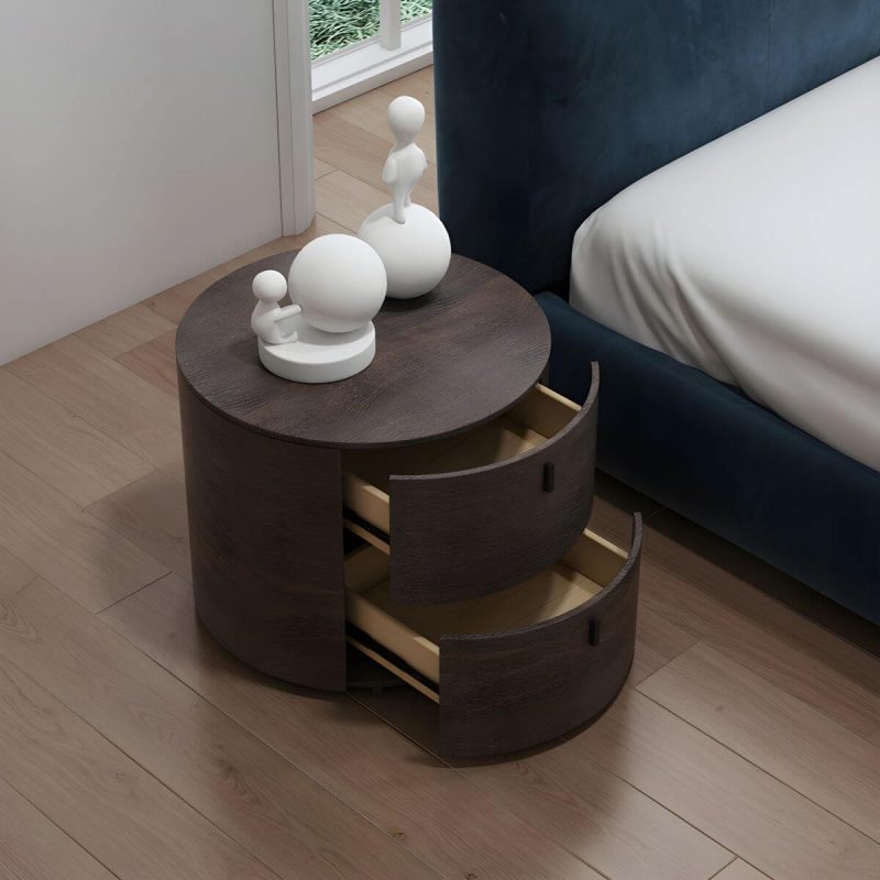 "Modern Espresso Wood Nightstand with 2 Drawers and Wood Construction - 2 Piece Set Genuine Marble"