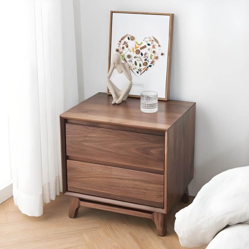 "Good Load Bearing Wood Grain Design Nightstands Solid Wood with Drawer - Rubber"