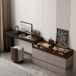"Space-saving Vanity Set with 7 Drawers, Adjustable Brightness and Touch, Lighting, 2-in-1, Dividers Included, Makeup Vanity (47") & Dresser (30") & Mirror & Stool"