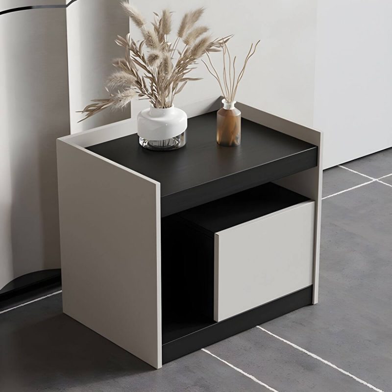 "Artificial Board Rectangular Nightstands with Drawer and Open Shelf - Wood"