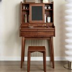 "Sleeping Room Flooring Makeup Vanity with Sliding, Tabletop Storage, Non-Floating Design, Dark Walnut"