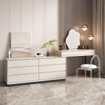 "Reclaimed Wood 2-in-1 Scalable Ground Design with Push-Pull No Floating Vanity, Makeup Vanity (47") & Dresser(47"), Off-White"