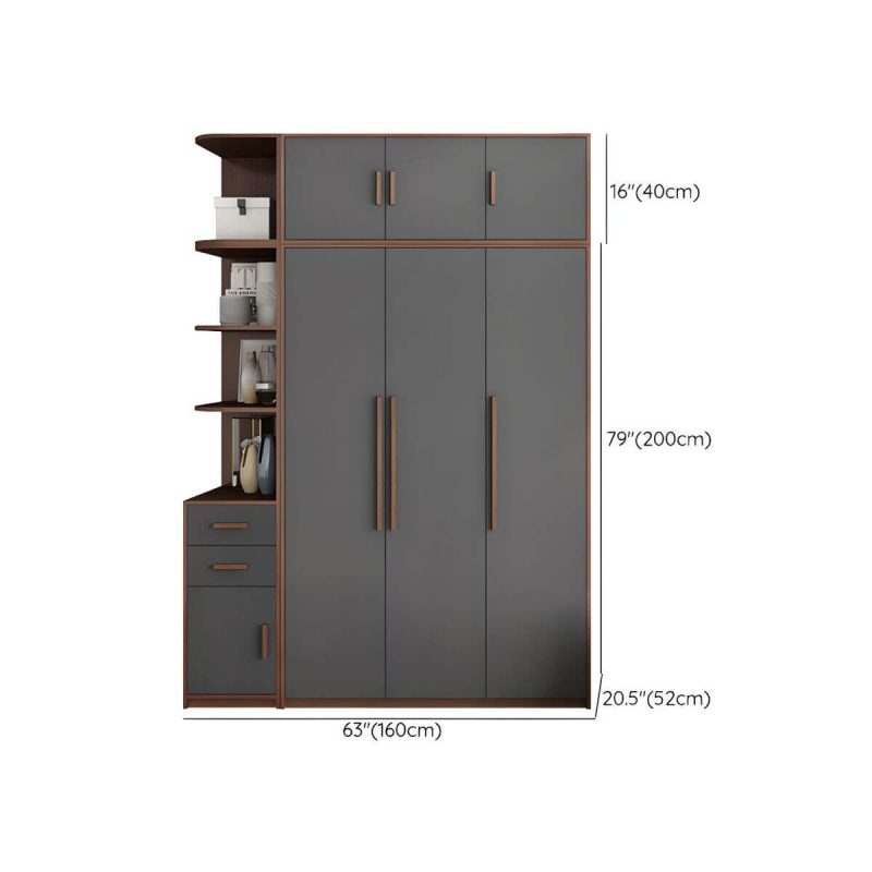 "Dimension of Traditional Wood Wardrobe Armoire with Drawers, Shelves, and Clothing Rod - Grey 63"L x 20"W x 94"H"