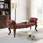 "Traditional Brown Upholstered Bedroom Bench with Tufted Seat and Arms - Genuine Leather"