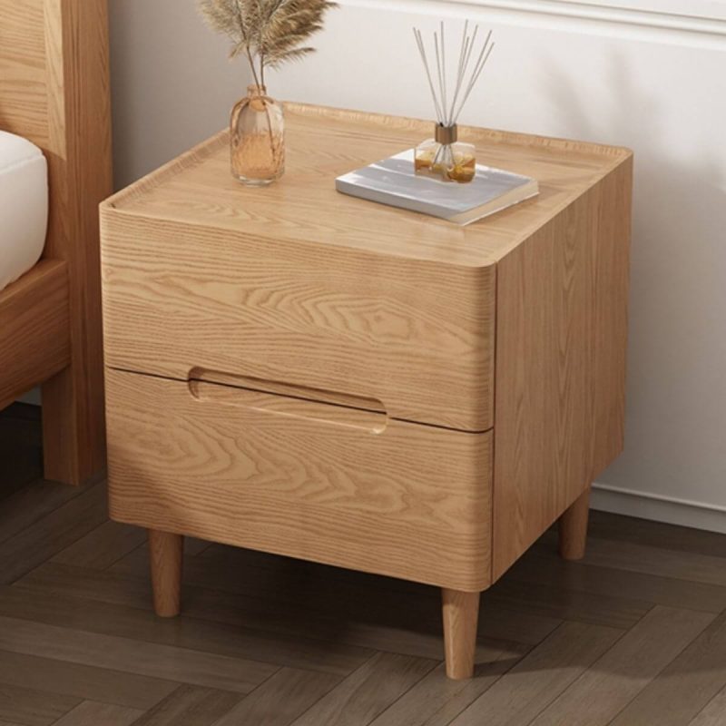 "Modern Ash Wood Wood Grain 2 Tiers Drawer Storage Nightstand, With Locks, 16"L x 16"W x 19"H"