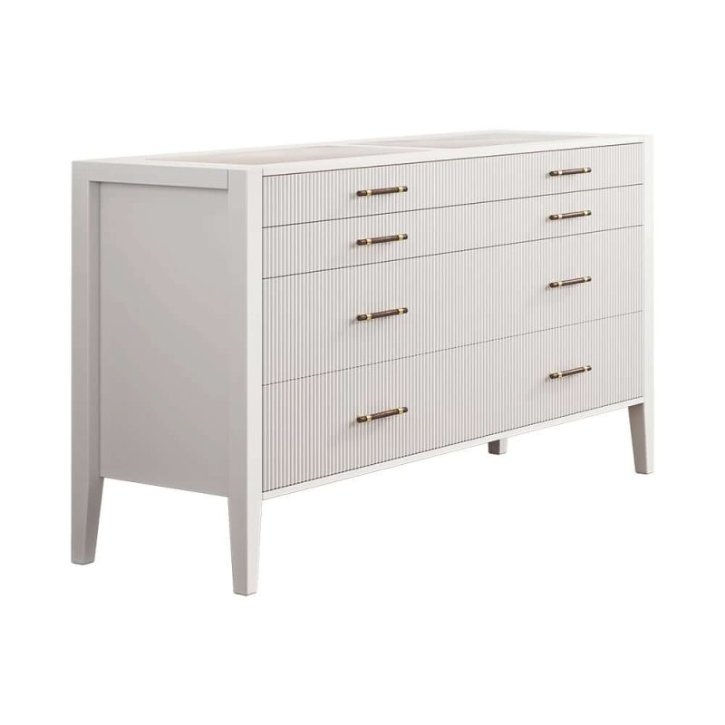 "Fluted 8-Drawer Dresser with Tempered Glass Top & Jewelry Display"