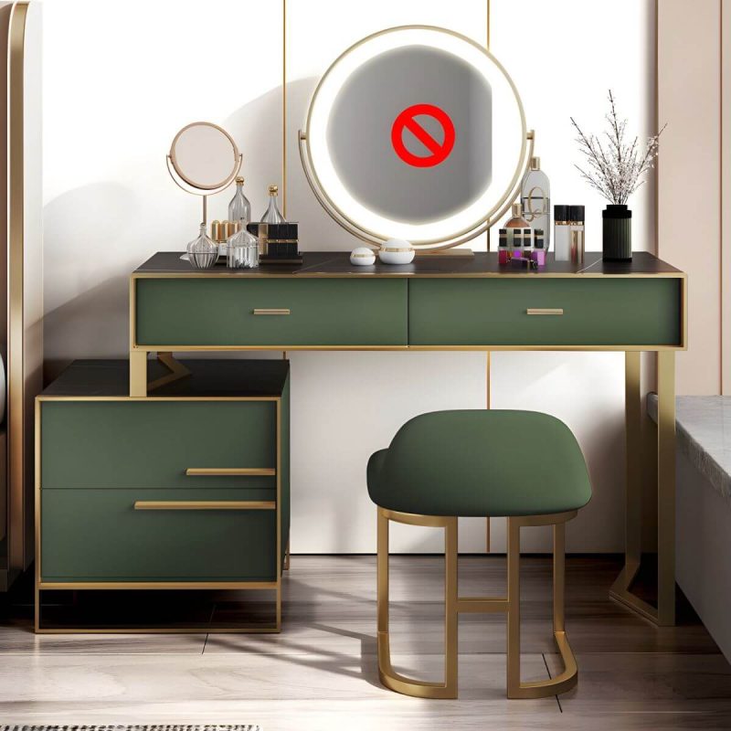 "Luxurious Metal Make-up Vanity 4 Solid Wood Drawers Dressing Table - Makeup Vanity & Stools 31"L x 16"W x 30"H Green"