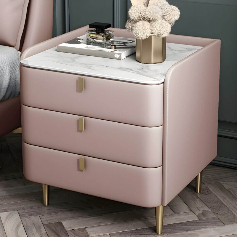 "Wooden Nightstand with 3 Drawers Contemporary 25" Tall Nightstand - Pink Gold"