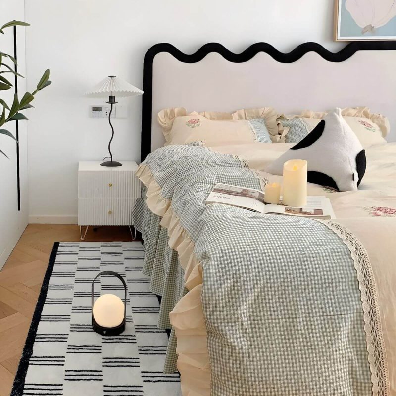 "White Upholstered Panel Headboard with Wood Legs - Modern Design - 53""