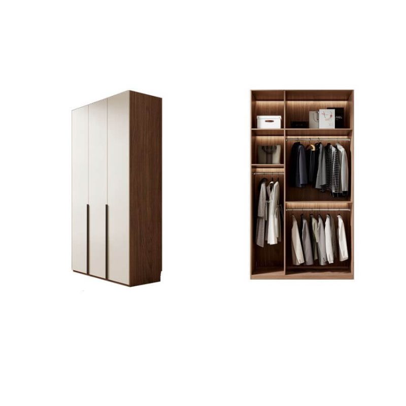 "Casual Auburn Wood Wardrobe Closet with Interior Shelves and Hanging Rod, 47"L x 24"W x 94"H"