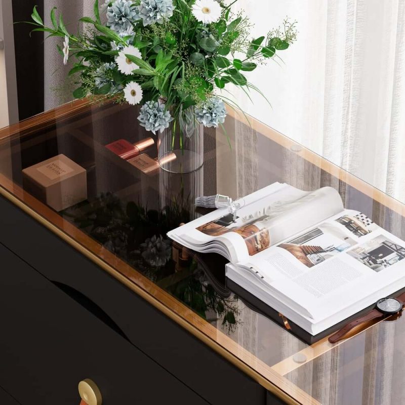 "Chanor 47" Glass Top Black 6-Drawer Dresser"
