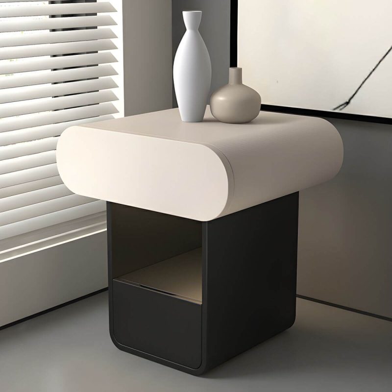"Art Natural Wood Nightstand With Drawer Organization and 2 Drawers, Trapezoid Shape Base Included - White-Black 1 Piece 18"L x 16"W x 20"H"