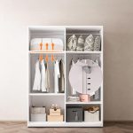 "Minimalist White Steel Wardrobe Armoire with Soft Close Door, Interior Shelves, and Clothing Rod, 39.4"L x 22.8"W x 77.2"H"