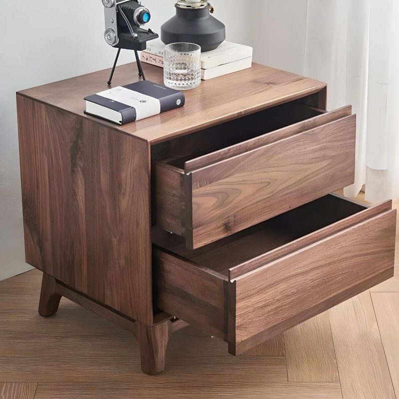 "Good Load Bearing Wood Grain Design Nightstands Solid Wood with Drawer - Rubber"
