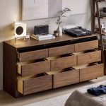 "Elegant Brown Wood Traditional Double Dresser with 9 Drawers - 63"L x 16"W x 30"H"