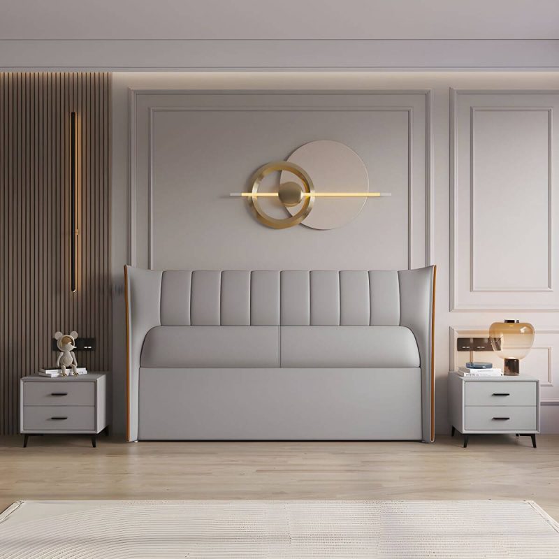 "Wingback PU Leather Upholstered Headboard with Wood Legs for American Women - 59" Grey"