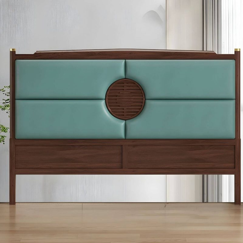 "Traditional Upholstered Panel Headboard with Stepped Shape and Leather Upholstery - Green 200 cm"