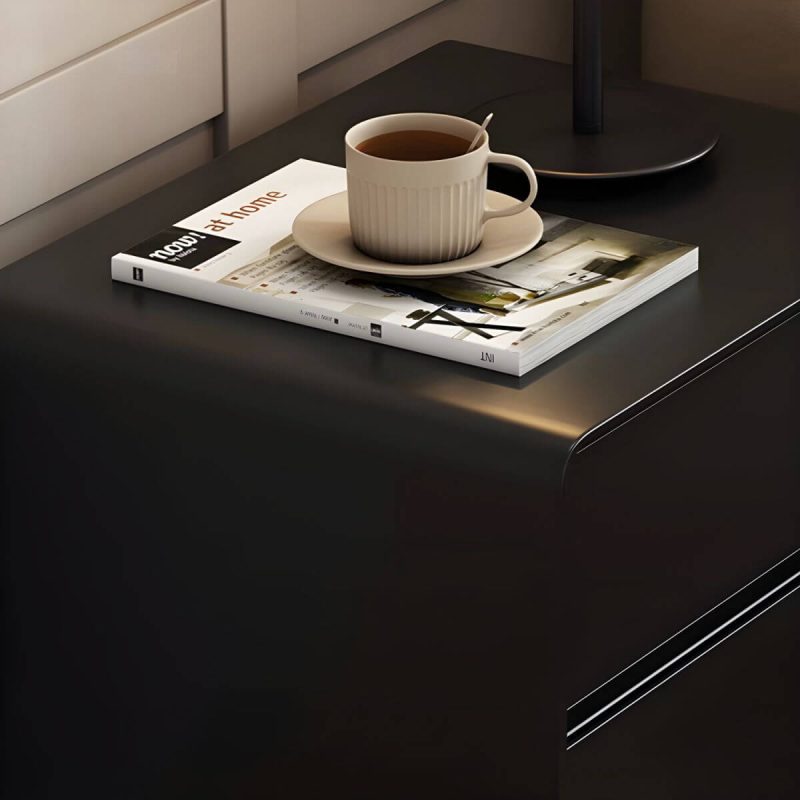"Modern Black Wood Nightstand with Drawer Storage (2 Drawers) - Black 2 Piece Set"