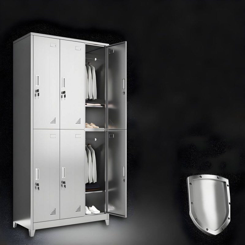 "Stainless Steel Modern Storage Cabinet Chrome Metal Cabinet with Hinged Doors - 3"