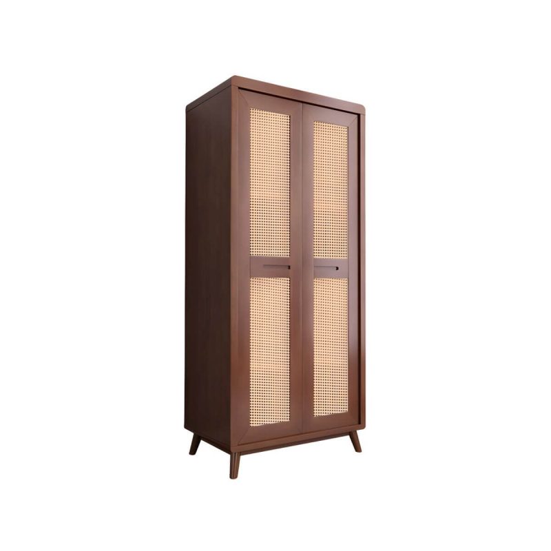 "Rubberwood Wardrobe Cabinet Contemporary Wardrobe Armoire with Shelves - 33"L x 24"W x 83"H Walnut"