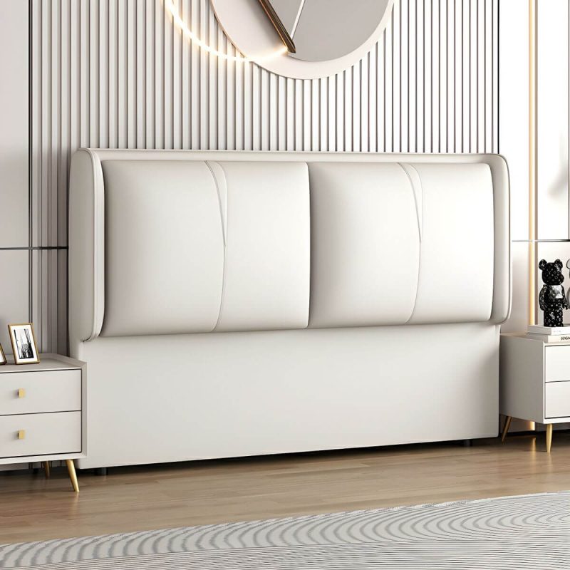 "Light Wood Upholstered Wingback Headboard with Pine Frame and Solid Wood Feature - 79" Tech Cloth Beige"