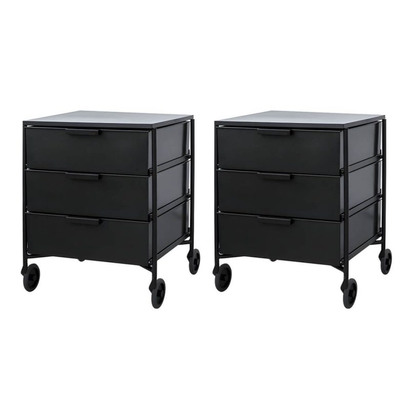 "Modern Iron Bachelor's Chest with 3 Drawers in Plastic/Acrylic Material - Black 2 Piece Set"