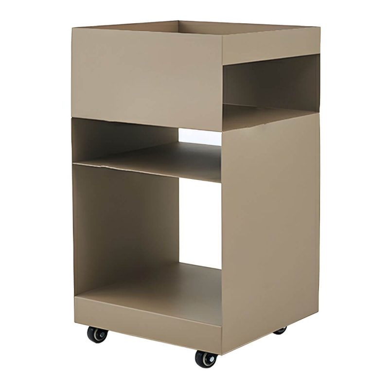 "Modern Metal Nightstand with Open Storage and 4 Shelves in Steel Decor - Khaki 1 Piece"