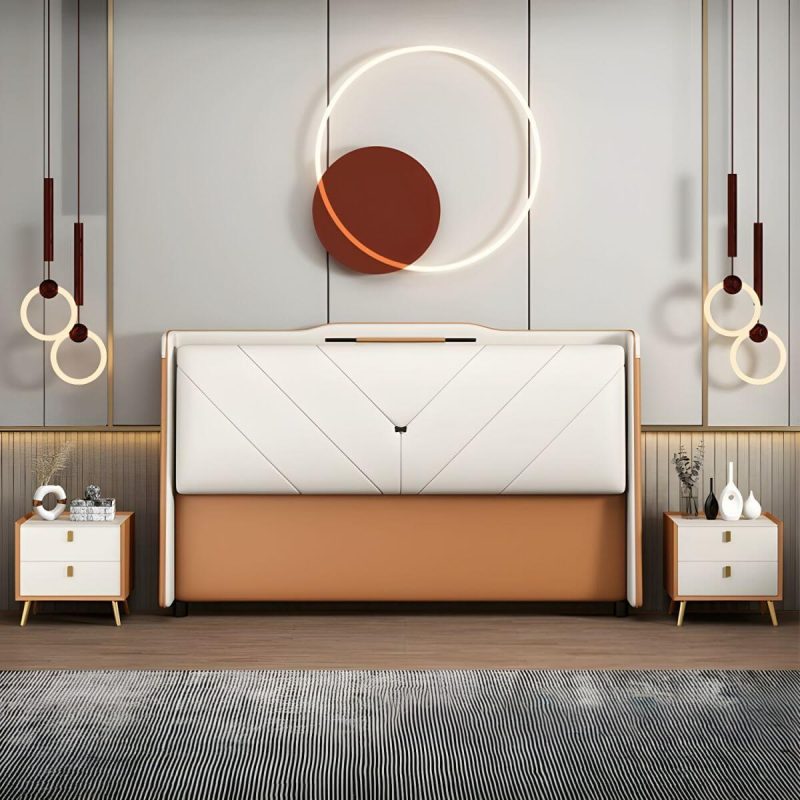 "Modern Upholstered Pine Headboard with Stepped Design and Wood Legs - Silicone Rubber 71" Dark Blue"