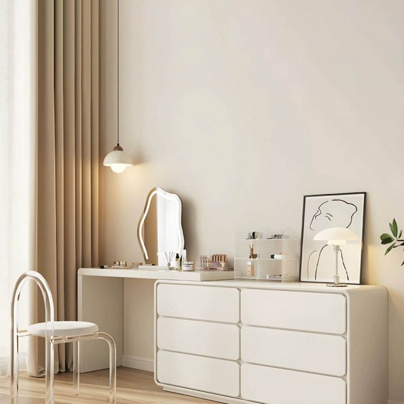"Modern Solid Wood Storage Makeup Vanity with Six Drawers for Bedroom in White - Makeup Vanity & Mirror 47.2"L x 15.7"W x 28.1"H"