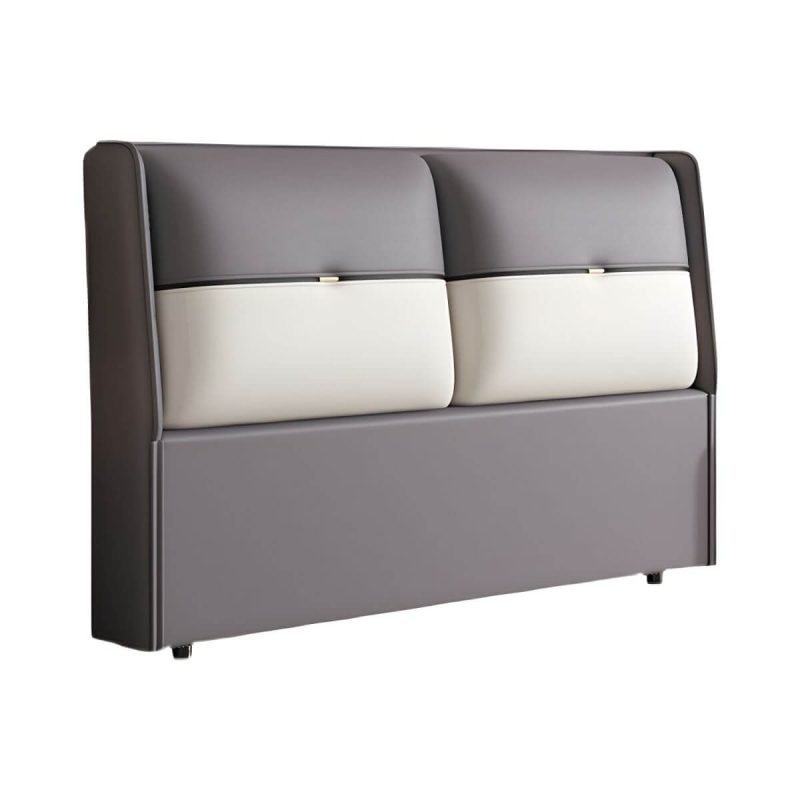 "Modern Upholstered Wingback Headboard in Leather with Wood Legs for Stylish Comfort - Dark Gray/ Orange 47""