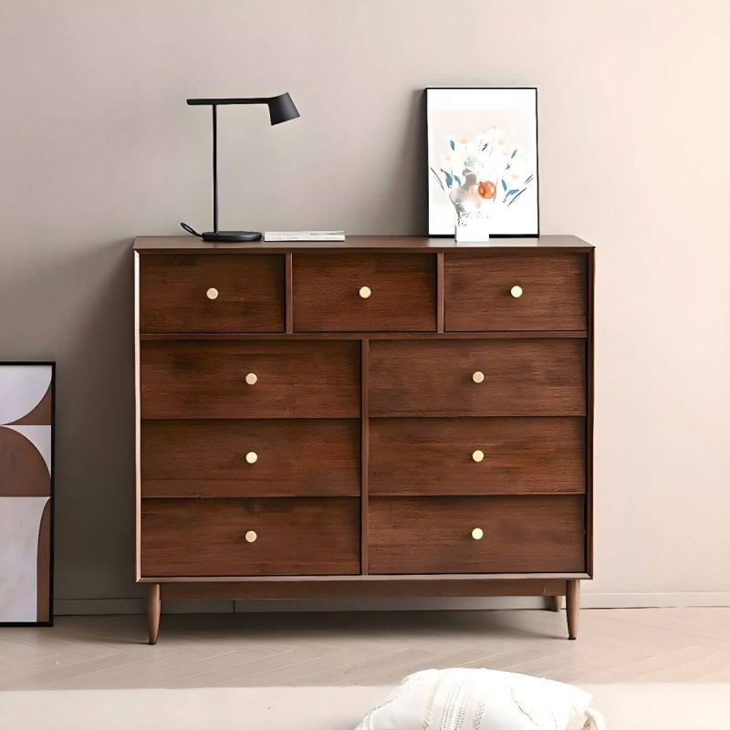 "Traditional Metal Handle Dressers with Solid Wood Drawers for Bedroom - Walnut 46"L x 16"W x 40"H"