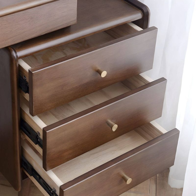 "Rectangle Shape Solid Wood Dressing Table Brown with Drawers and Stools - Makeup Vanity & Stools"