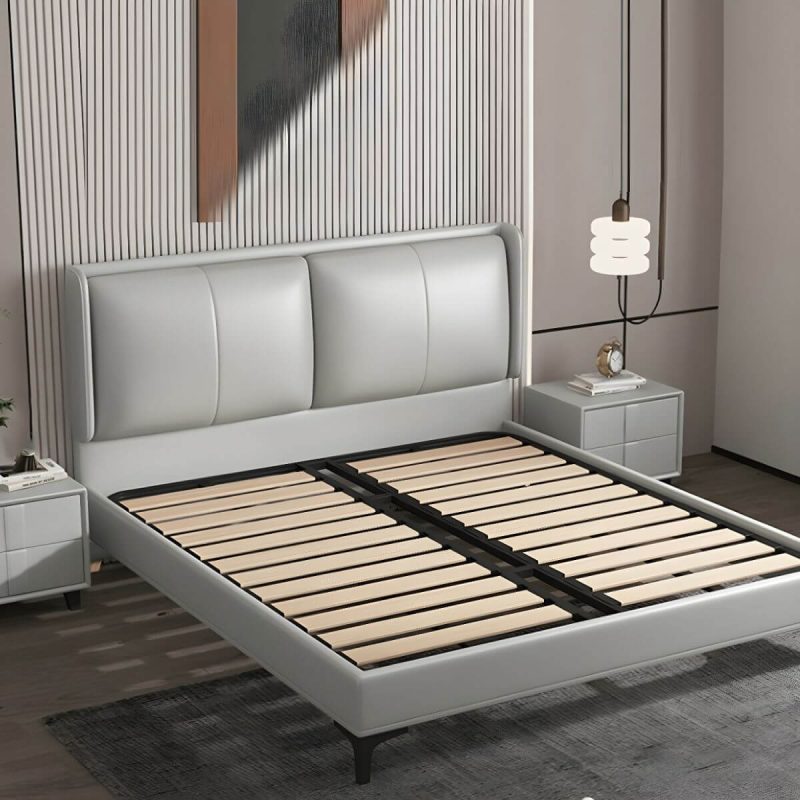 "Modern Wingback Upholstered Headboard with Wood Legs in Standard Height - 150 cm Yellow"