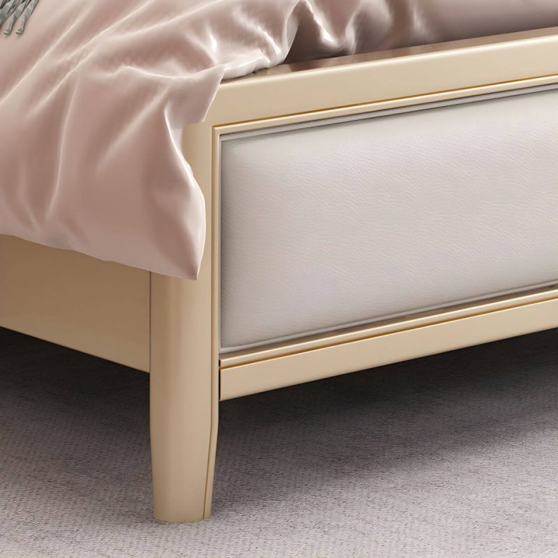 "Victorian Standard Bed Foam Pine Wood Bed Frame With Custom Gold Legs - Queen Pull-Out Storage Single Bed"