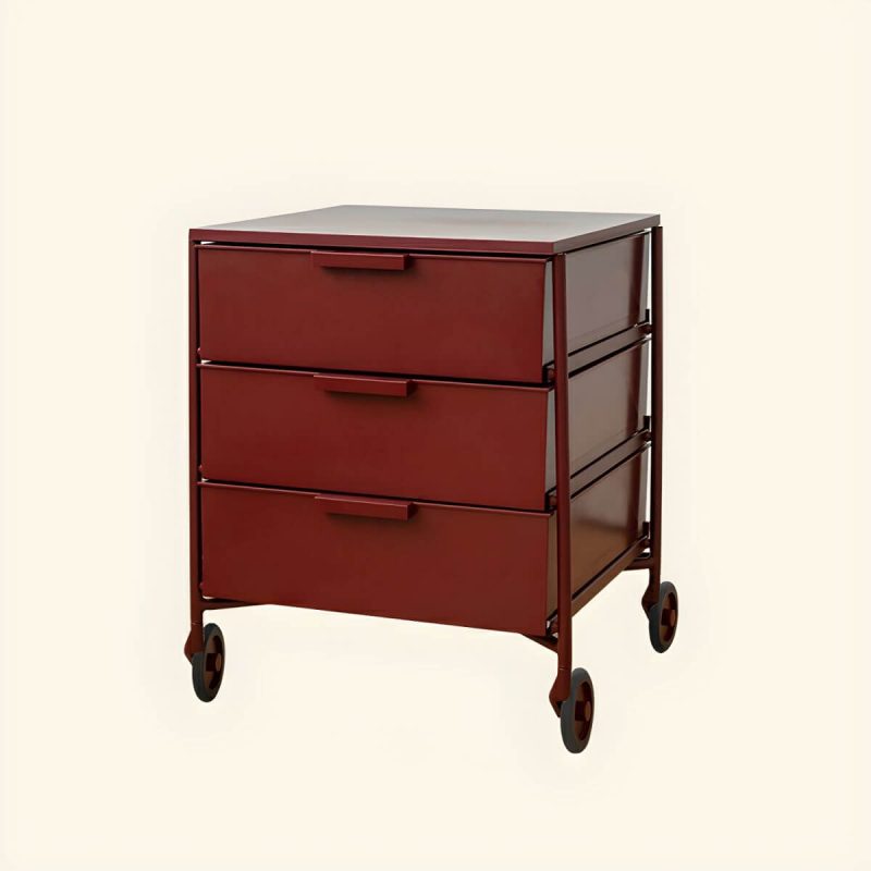 "Modern Iron Bachelor's Chest with 3 Drawers in Plastic/Acrylic Material - Red 1 Piece"