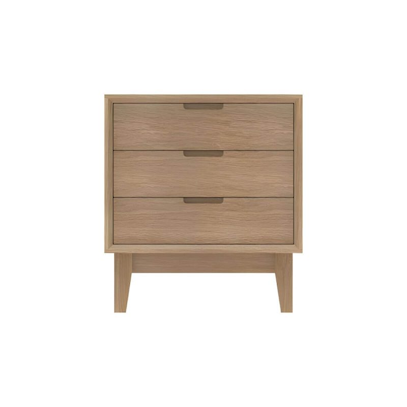 "Scandinavian Style Small Wood Nightstand with Three Lock Free Drawers - Light Wood 1 Piece"