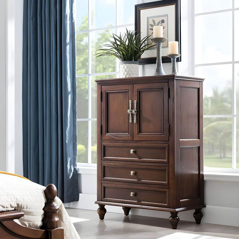 "Traditional Style Brown Wood Vertical Combo Dresser with Size 31.5Lx16Wx44H Inches - 31.5"L x 16"W x 44"H"
