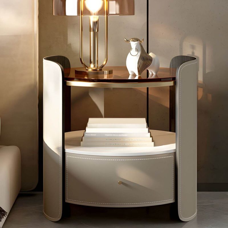 "Modern Wood Nightstand with Open Storage and Single Drawer in Small Size - Grey 1 Piece"